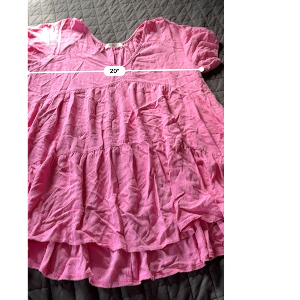 Mustard Seed Pink Tiered Babydoll Tunic Top V-Neck Rayon Hemp S21780 L